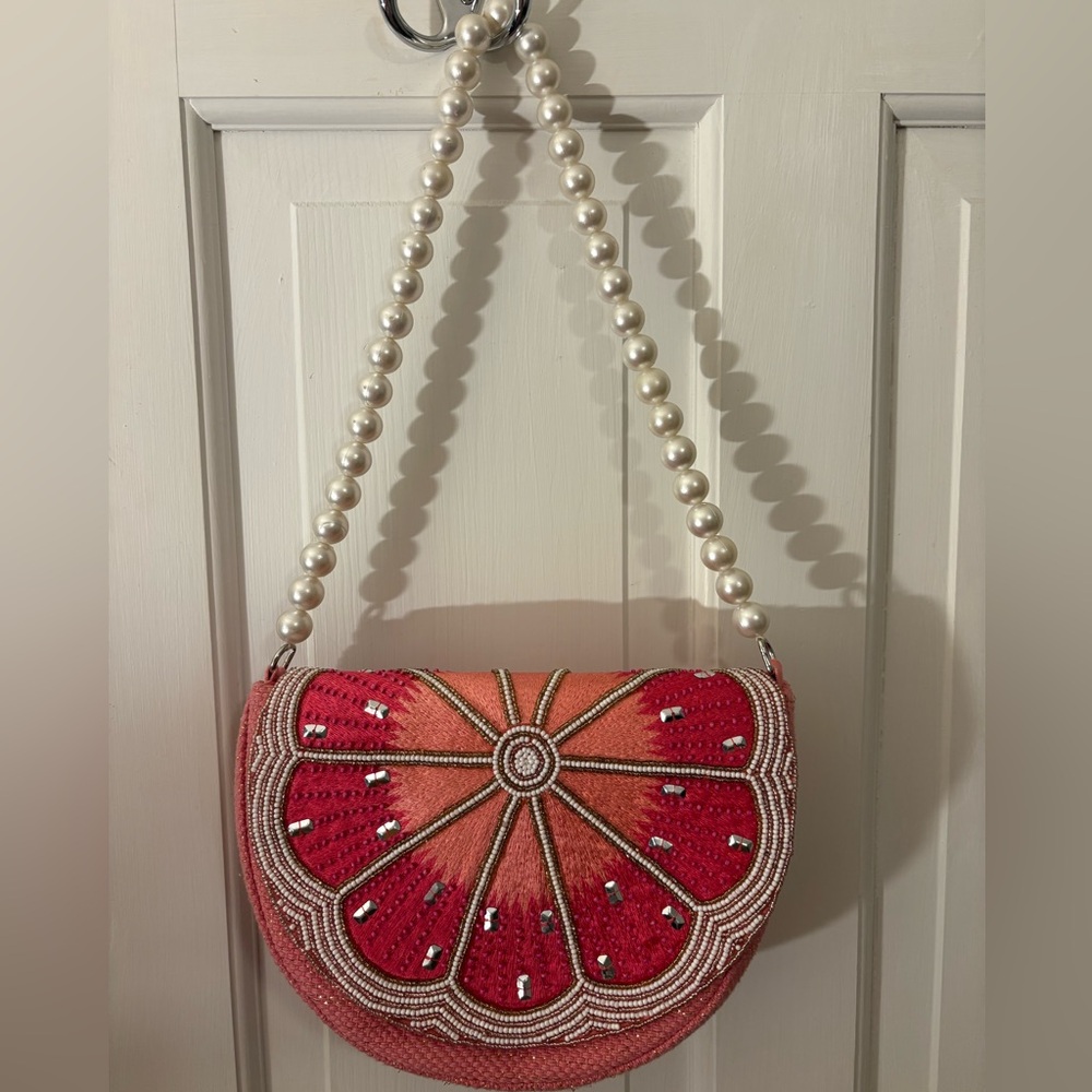 Beaded Citrus Purse with Pearl Strap